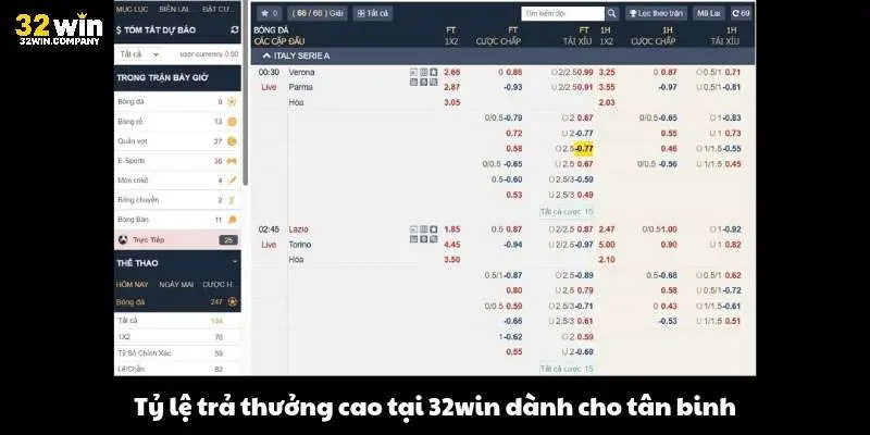 Tỷ lệ trả thưởng cao tại 32win dành cho tân binh