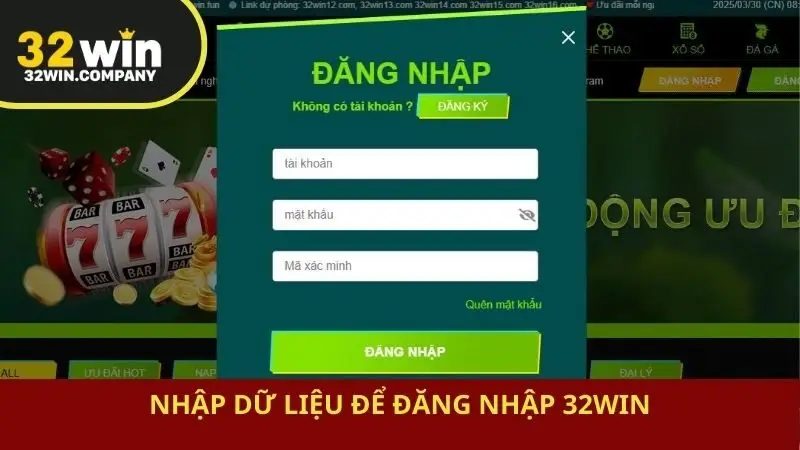 Nhập dữ liệu để đăng nhập 32win